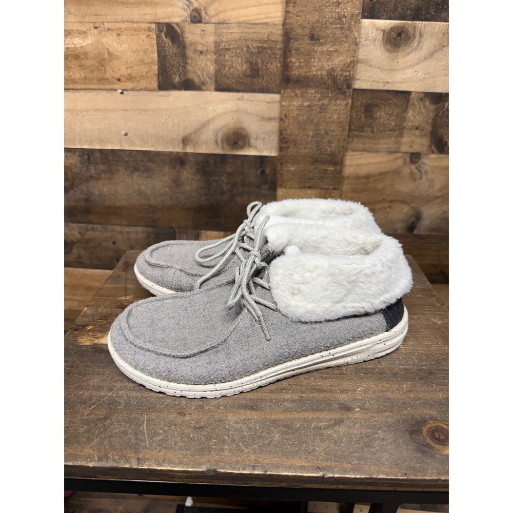 Hey Dude‎ Britt Charcoal Grey Faux Fur Lined Moccasin Boots Womens 7 121774000